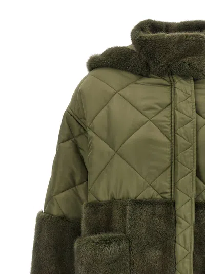 Blancha Long Quilted Down Jacket With Faux Fur In Green