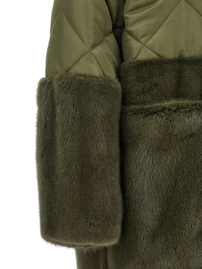 Blancha Long Quilted Down Jacket With Faux Fur In Green