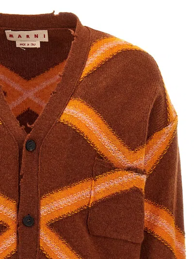 Marni Geometric-pattern Virgin Wool Cardigan In Multicolor