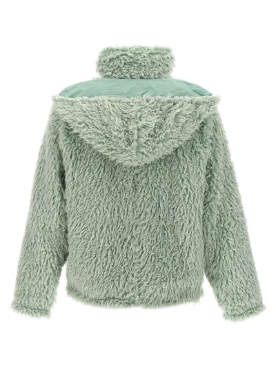 Marni Long Pile Shaggy Faux Fur Hooded Jacket Blue In Green