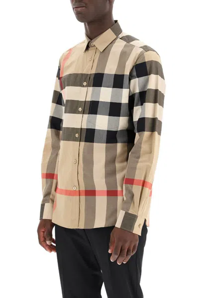 Shop Burberry Maxi Check Shirt In Beige