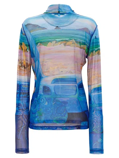 Jw Anderson Print Semi-transparent Top Tops In Blue