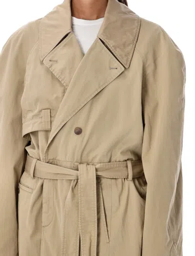 Shop Balenciaga Maxi Deconstructed Trench Coat In Desert Beige