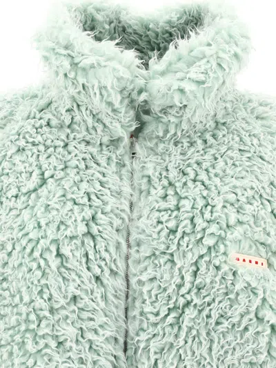 Marni Long Pile Shaggy Faux Fur Hooded Jacket Blue In Green
