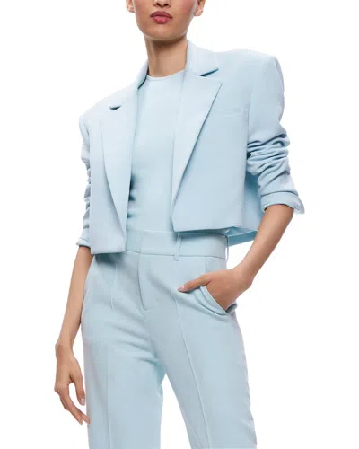 Shop Alice And Olivia Shan Boxy Oversized Crop Blazer In Blue