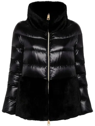 Shop Herno Quilted Down Jacket With Faux Fur Inserts Clothing In Black