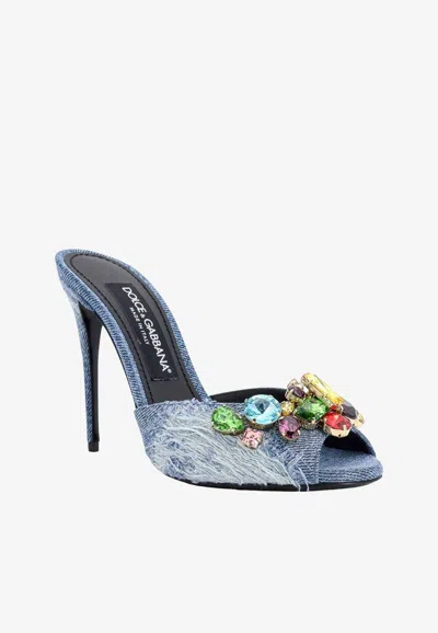 Dolce & Gabbana Denim Multicolored Crystal Stiletto Mules In Denim