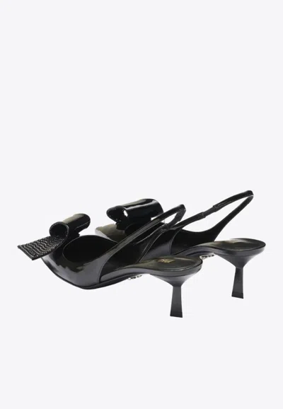 Prada 55 Slingback Pumps In Patent Leather In Black