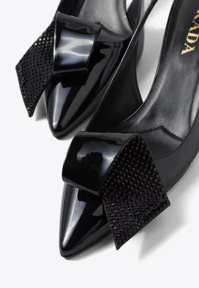 Prada 55 Slingback Pumps In Patent Leather In Black