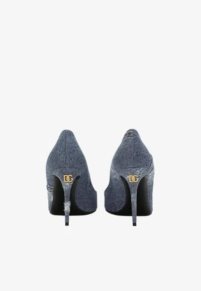 Dolce & Gabbana Crystal-embellished Denim Pumps In Denim
