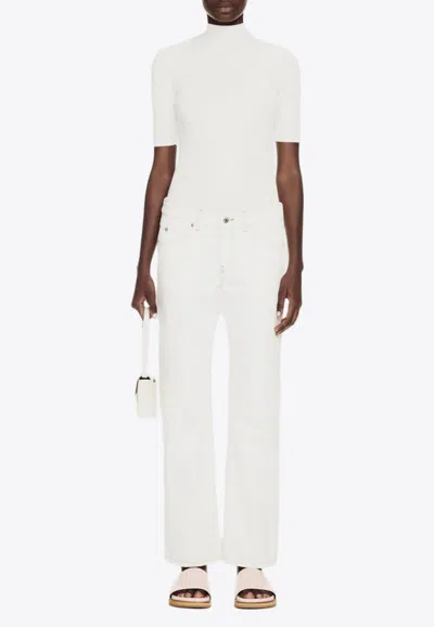 Off-white White Contrast-stitching Straight-leg Jeans In White