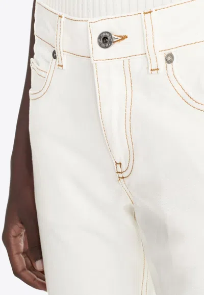 Off-white White Contrast-stitching Straight-leg Jeans In White