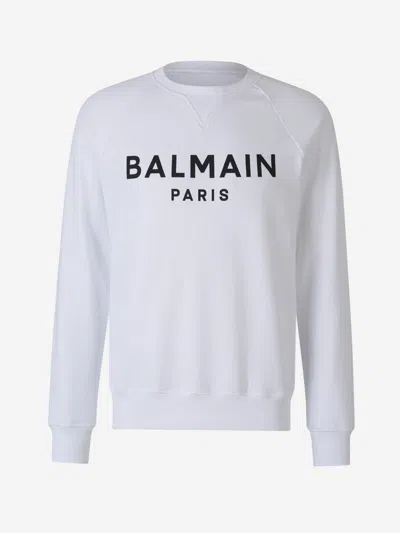Shop Balmain Cotton Logo Sweatshirt In Contrast Printed Logo