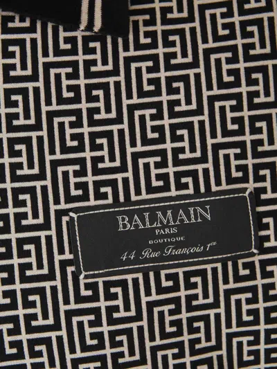 Shop Balmain Logo Zipper Polo In Monogram Logo