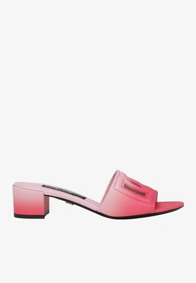 Dolce & Gabbana Dégradé Logo Cutout Leather Mules In Pink