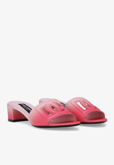 Dolce & Gabbana Dégradé Logo Cutout Leather Mules In Pink