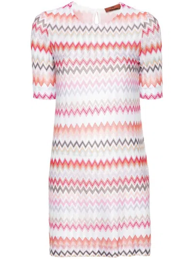 Shop Missoni Zigzag Pattern Short Dress In Pink