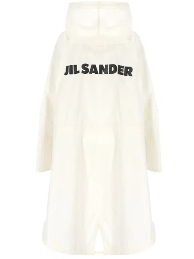 Jil Sander Cotton Hooded Raincoat In White