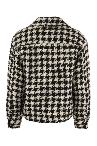 Mc2 Saint Barth Woman Cropped Overshirt With Pied De Poul Print In White/black