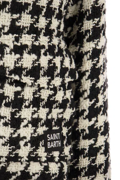 Mc2 Saint Barth Woman Cropped Overshirt With Pied De Poul Print In White/black