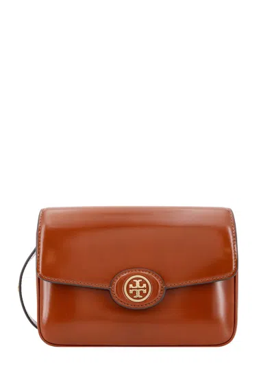 Tory Burch Robinson Spazzolato Shoulder Bag In Dark Sienna
