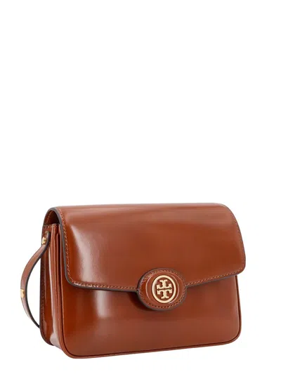 Tory Burch Robinson Spazzolato Shoulder Bag In Dark Sienna