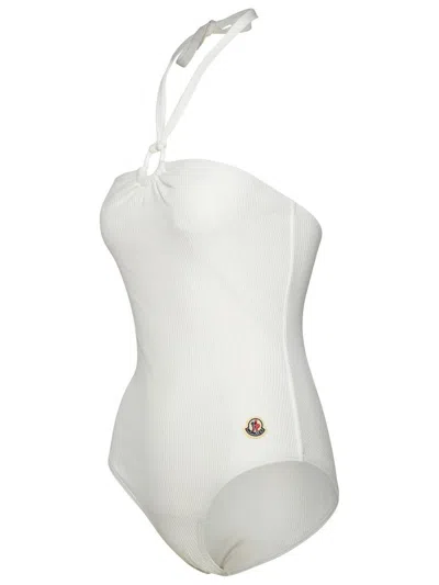 Shop Moncler One-piece Swimsuit In White Polyamide Blend