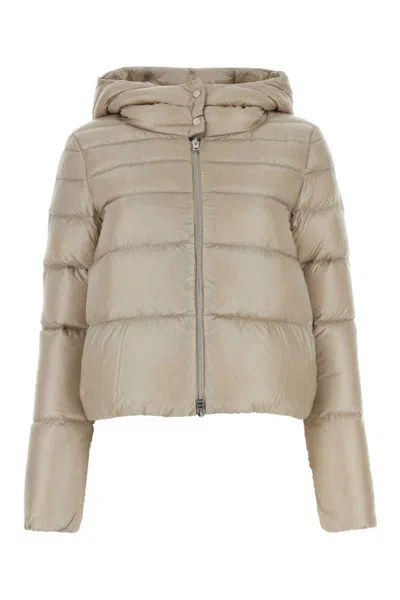 Herno Cropped Down Puffer Jacket With Horizontal Quilting In Beige O Tan