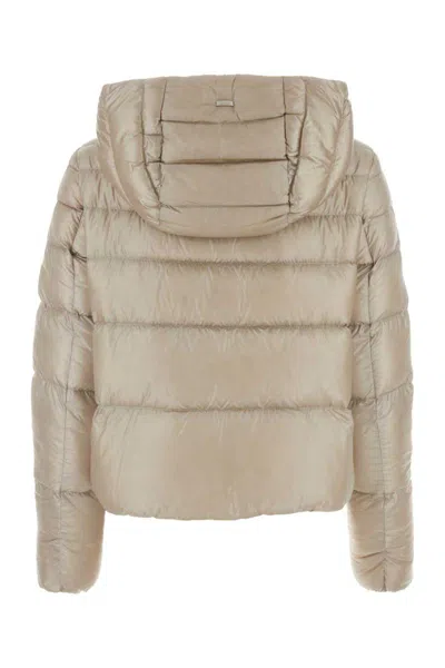 Herno Cropped Down Puffer Jacket With Horizontal Quilting In Beige O Tan