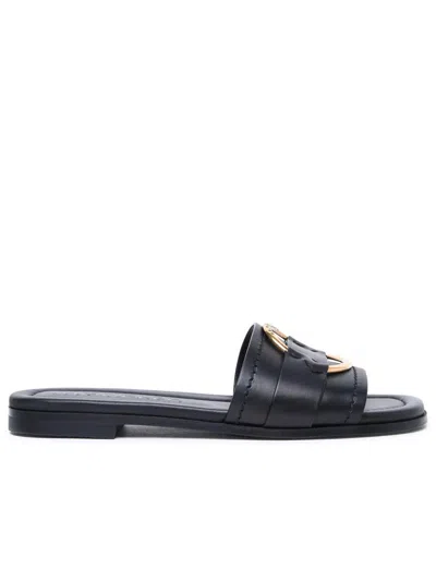 Moncler Black Leather Bell Slippers In Black