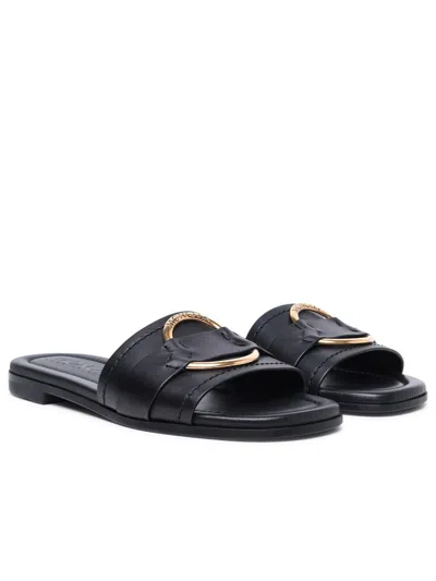 Moncler Black Leather Bell Slippers In Black