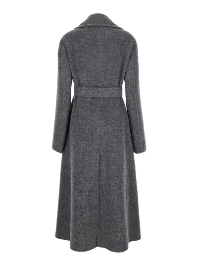 Jil Sander Long Grey Coat With Belt In Grey