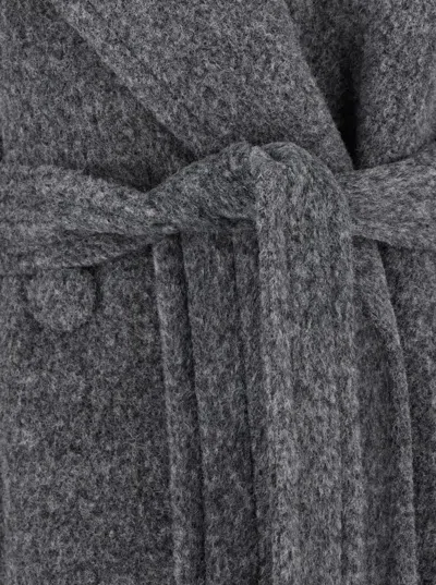 Jil Sander Long Grey Coat With Belt In Grey
