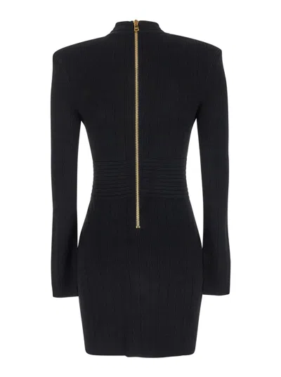 Shop Balmain Mini Black Dress With Golden Buttons In Stretch Viscose Woman