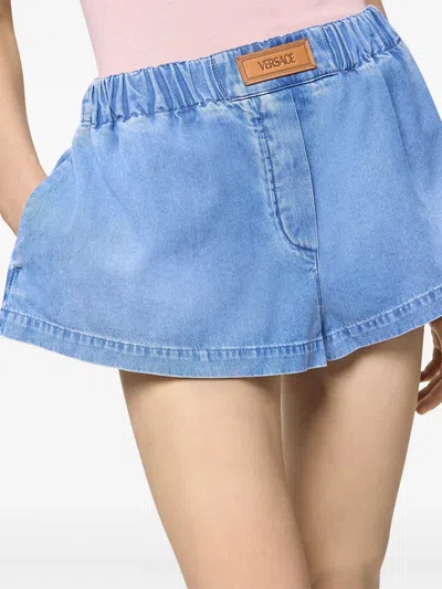 Shop Versace Women Stone Wash Denim Shorts In 1d0r30 Medium Blue