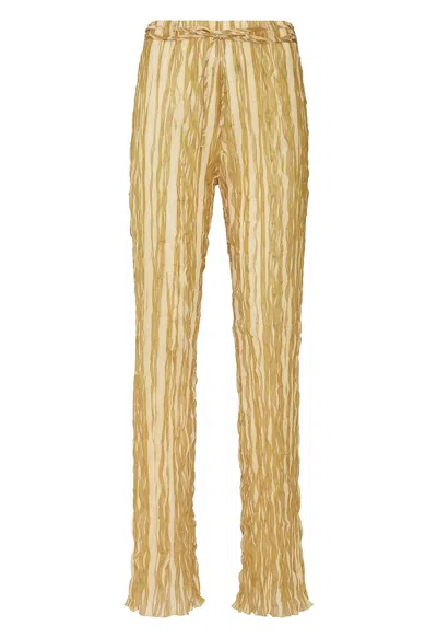 Lapointe Pleated Georgette Slim Pant In Moss/citron