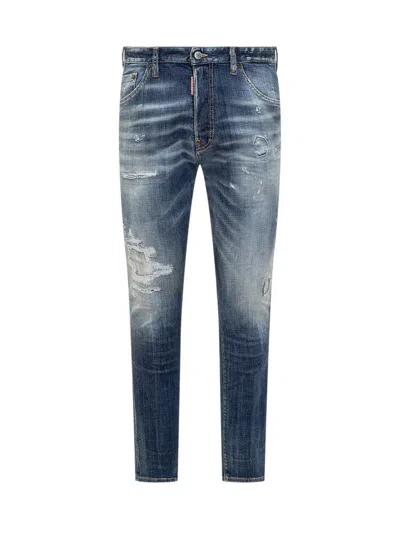 Shop Dsquared2 'cool Guy' Blue Five-pocket Jeans With Logo Patch In Stretch Cotton Denim Man