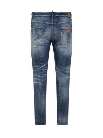 Shop Dsquared2 'cool Guy' Blue Five-pocket Jeans With Logo Patch In Stretch Cotton Denim Man