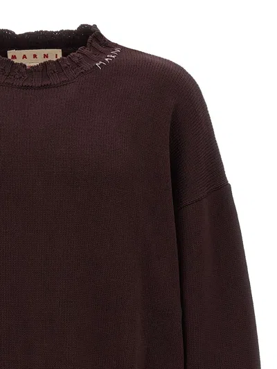 Marni Maroon Destroyed Effect Sweater In Red
