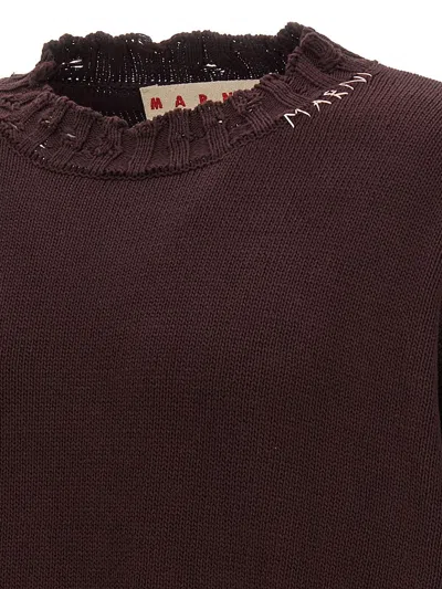 Marni Maroon Destroyed Effect Sweater In Red
