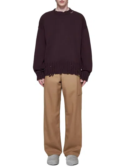 Marni Maroon Destroyed Effect Sweater In Red