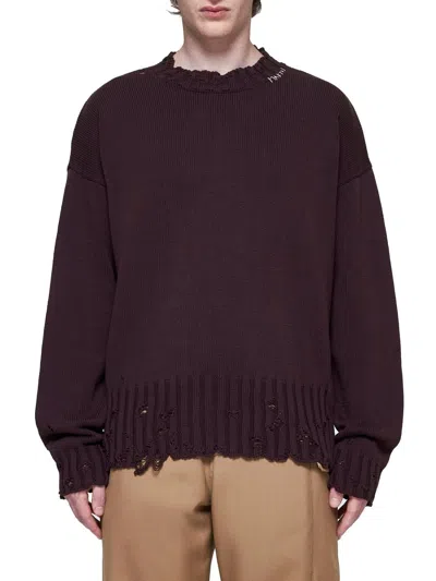 Marni Maroon Destroyed Effect Sweater In Red