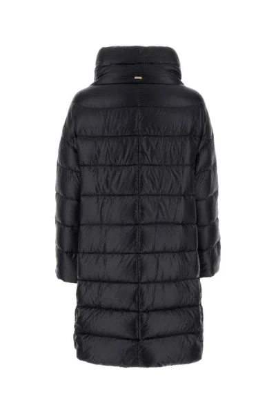 Herno Matilde Hooded Long Length Shiny Finish Quilted Jacket In Black