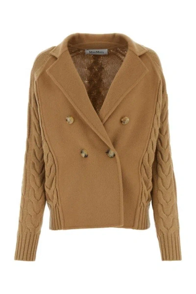Max Mara Double-breasted Jacket With Textured Knit In Neutral