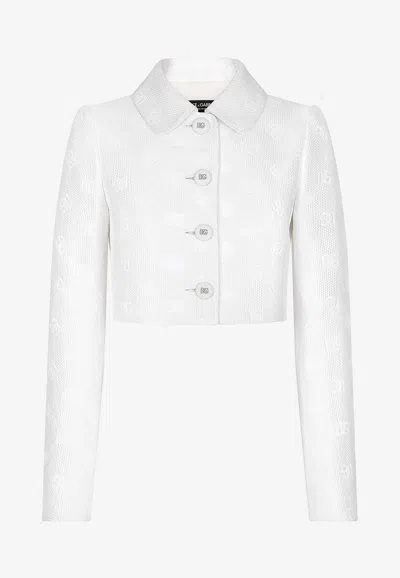 Dolce & Gabbana Dolce&gabbana Dg Logo Quilted Jacquard Crop Jacket In White
