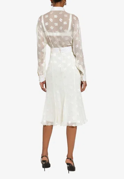 Dolce & Gabbana Devoré Satin Pussy-bow Shirt With All-over Dg Logo In White
