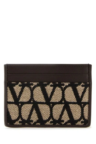 Valentino Iconographe Leather And Toile Card Holder In Multicolor