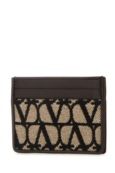 Valentino Iconographe Leather And Toile Card Holder In Multicolor