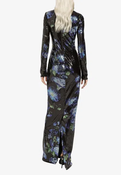 Dolce & Gabbana Bluebell Floral Print Paillette Embellished Gown In Multicolor