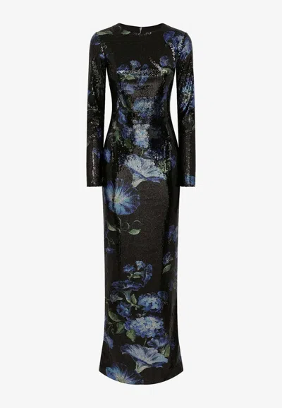 Dolce & Gabbana Bluebell Floral Print Paillette Embellished Gown In Multicolor